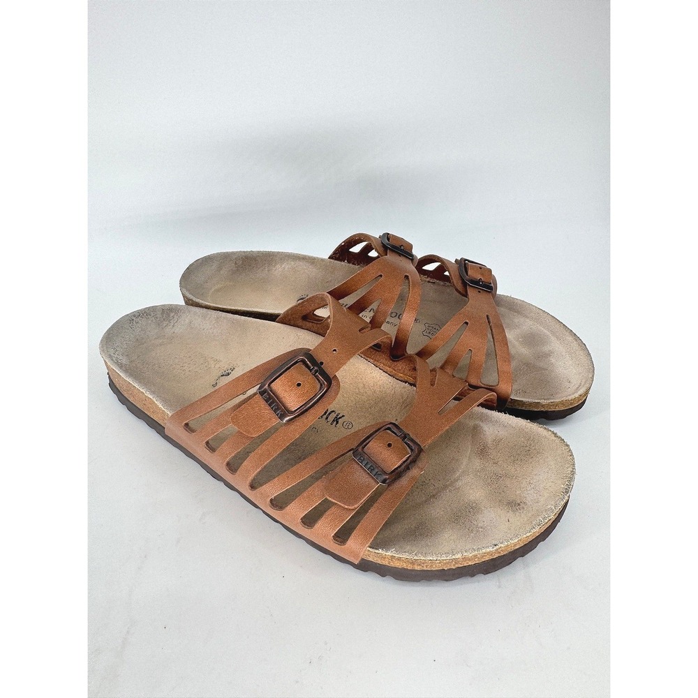 Birkenstock Granada Sandals Women 39 Brown Leather Double Buckle Slides